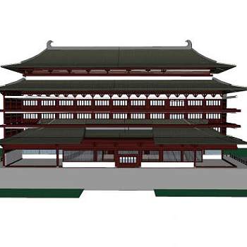 仿古唐朝建筑SU模型下载_sketchup草图大师SKP模型