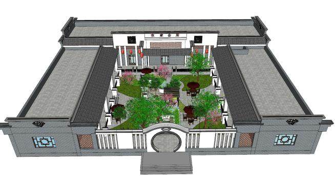 中式建筑农家会所SU模型下载_sketchup草图大师SKP模型