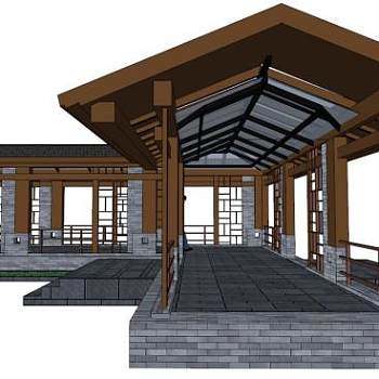 中式走廊su模型下载_sketchup草图大师SKP模型
