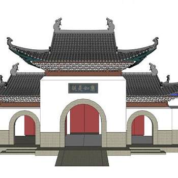 寺院山门SU模型下载_sketchup草图大师SKP模型