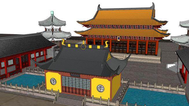 中式佛教寺院建筑SU模型下载_sketchup草图大师SKP模型