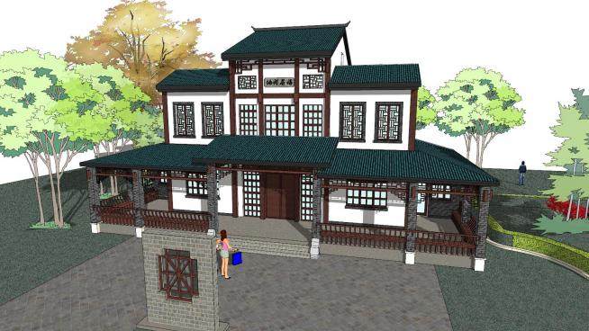 中式居住建筑sketchup模型下载_sketchup草图大师SKP模型
