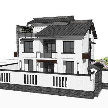 现代中式别墅建筑SU模型下载_sketchup草图大师SKP模型