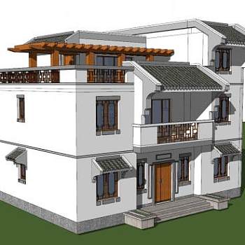 中式独栋住宅建筑SU模型下载_sketchup草图大师SKP模型