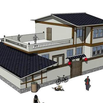 中式农家院落建筑SU模型下载_sketchup草图大师SKP模型