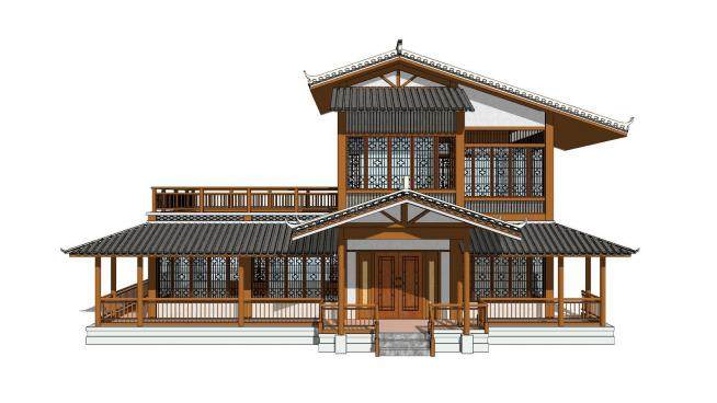 中式居住建筑设计SU模型下载_sketchup草图大师SKP模型