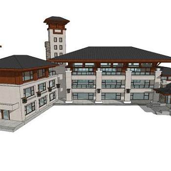 现代中式楼房建筑SU模型下载_sketchup草图大师SKP模型