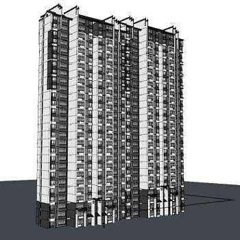 新中式高层住宅建筑su模型下载_sketchup草图大师SKP模型