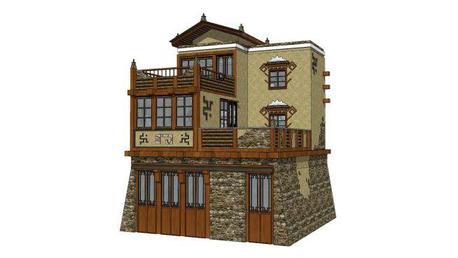 新中式羌族建筑sketchup模型下载_sketchup草图大师SKP模型