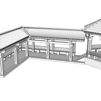 亭廊组合su模型下载_sketchup草图大师SKP模型