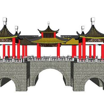 中式五亭桥SU模型下载_sketchup草图大师SKP模型