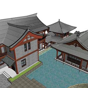 宋朝玄山歇山建筑SU模型下载_sketchup草图大师SKP模型