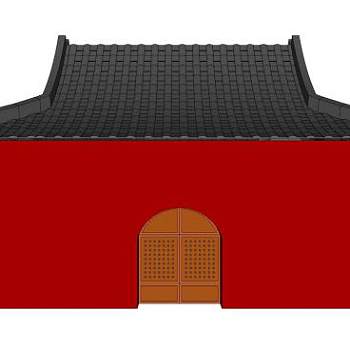 中式红墙古城门SU模型下载_sketchup草图大师SKP模型