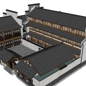 中式客栈建筑SU模型下载_sketchup草图大师SKP模型