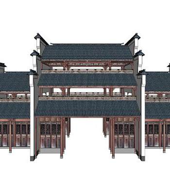 中式古建楼阁门SU模型下载_sketchup草图大师SKP模型