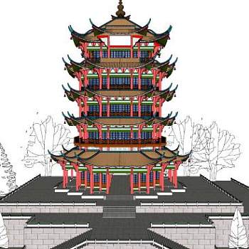 中式古建塔SU模型下载_sketchup草图大师SKP模型