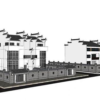新中式徽派独栋别墅外观SU模型下载_sketchup草图大师SKP模型