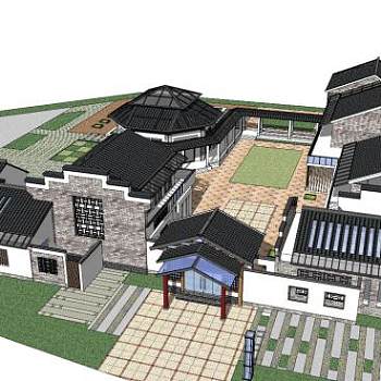 新中式民房院落建筑SU模型下载_sketchup草图大师SKP模型