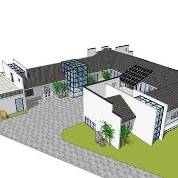 新中式徽派简约住宅SU模型下载_sketchup草图大师SKP模型