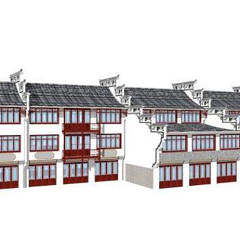 新中式徽派楼房客栈SU模型下载_sketchup草图大师SKP模型