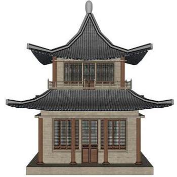 中式古建小型阁楼SU模型下载_sketchup草图大师SKP模型