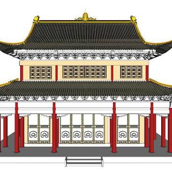 中式古建歇山顶阁楼SU模型下载_sketchup草图大师SKP模型