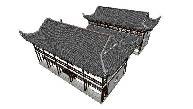 中式古建民房合院SU模型下载_sketchup草图大师SKP模型