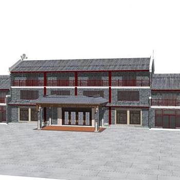 中式居住建筑外观SU模型下载_sketchup草图大师SKP模型