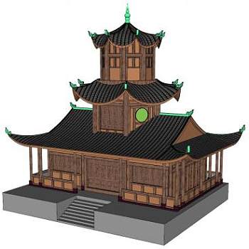 中式古建木制塔楼SU模型下载_sketchup草图大师SKP模型