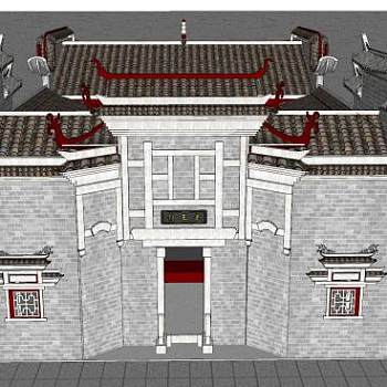 中式古建康王廟宗庙SU模型下载_sketchup草图大师SKP模型