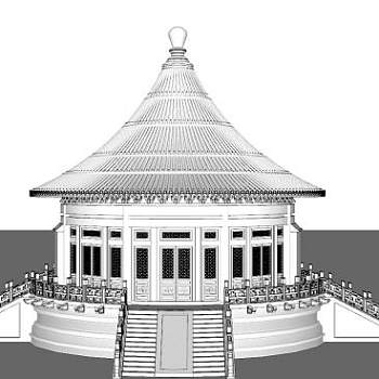 中式圆形攒尖顶阁楼SU模型下载_sketchup草图大师SKP模型