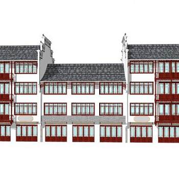 新中式徽派楼房外观SU模型下载_sketchup草图大师SKP模型