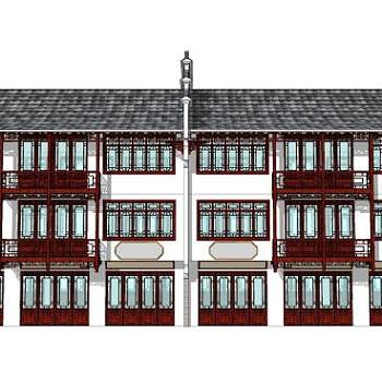 新中式马头墙楼房建筑SU模型下载_sketchup草图大师SKP模型