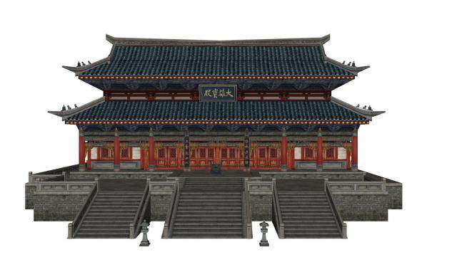 中式古建筑大雄宝殿SU模型下载_sketchup草图大师SKP模型