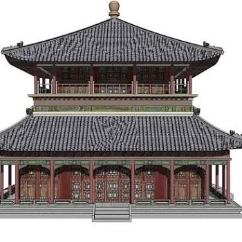 古建攒尖顶阁楼SU模型下载_sketchup草图大师SKP模型