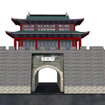 中式建筑城门SU模型下载_sketchup草图大师SKP模型