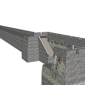 中式古城墙SU模型下载_sketchup草图大师SKP模型