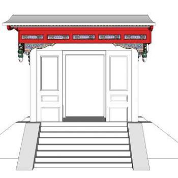 中式古建筑垂花门SU模型下载_sketchup草图大师SKP模型