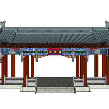 中式建筑趵突泉南门SU模型下载_sketchup草图大师SKP模型