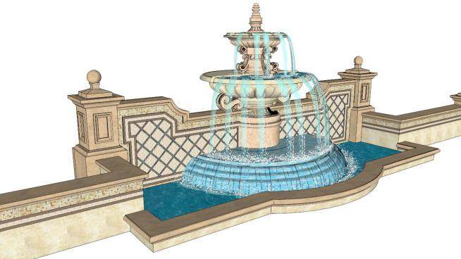 叠水盆喷泉su模型下载_sketchup草图大师SKP模型