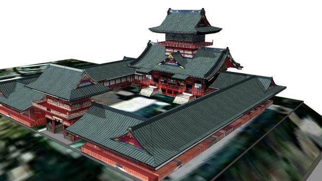 日式古建合院庭院SU模型下载_sketchup草图大师SKP模型