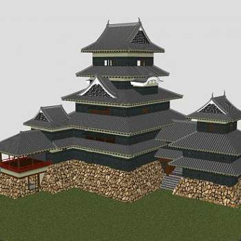 日式建筑城堡设计SU模型下载_sketchup草图大师SKP模型