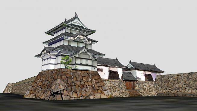 日式古建筑小城堡SU模型下载_sketchup草图大师SKP模型
