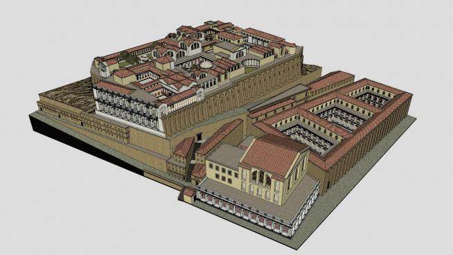 欧式大型宫殿建筑SU模型下载_sketchup草图大师SKP模型