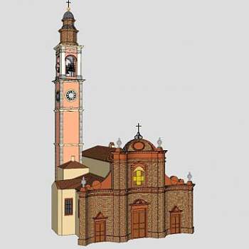 欧式教会堂钟塔建筑SU模型下载_sketchup草图大师SKP模型