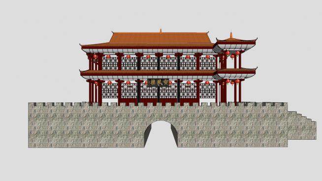 中式古建城楼宣风楼SU模型下载_sketchup草图大师SKP模型