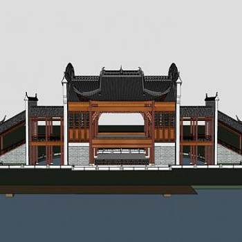 中式门楼戏台建筑SU模型下载_sketchup草图大师SKP模型