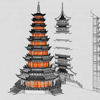 中式古塔佛塔SU模型下载_sketchup草图大师SKP模型