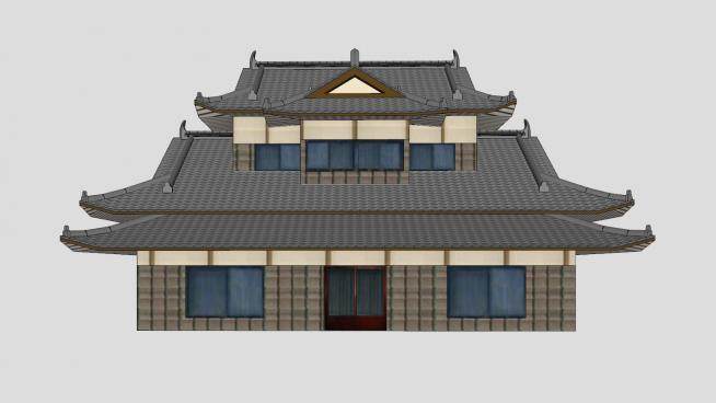 日式古建民房阁楼SU模型下载_sketchup草图大师SKP模型