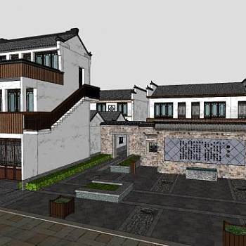 仿古建筑商业街SU模型下载_sketchup草图大师SKP模型